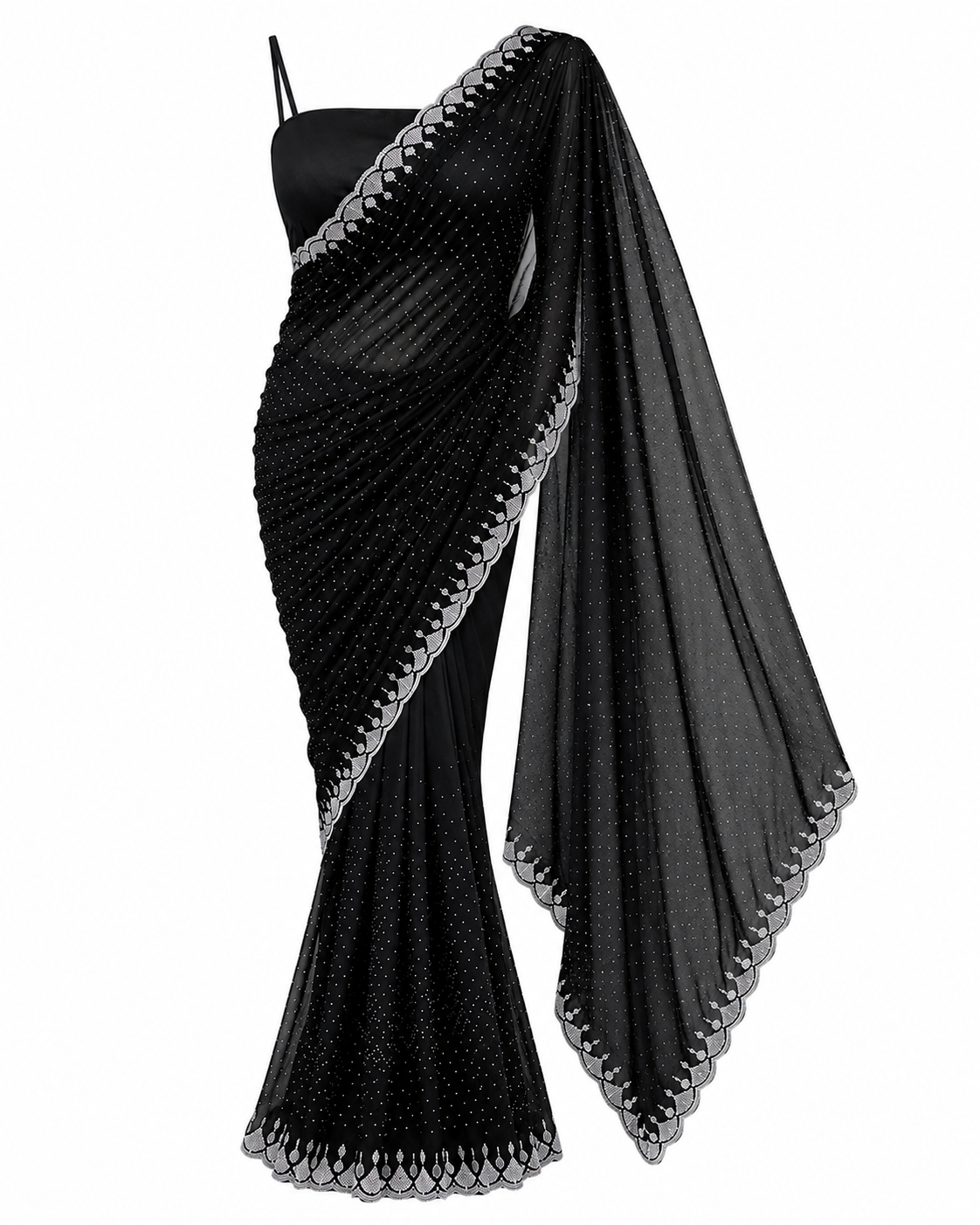 Chandni Saree Black Georgette Embellished Saree & Strappy Blouse