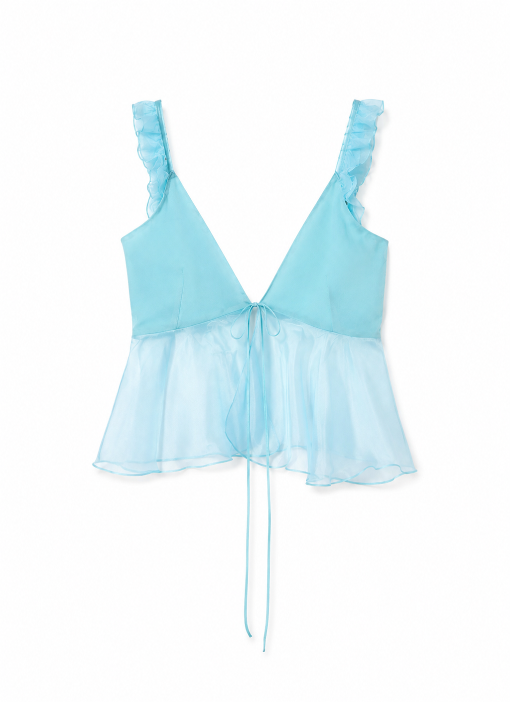 Sky Blue Front Tie V-Neck Georgette Top