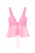 Baby Pink V-Neck Front Tie Georgette Top