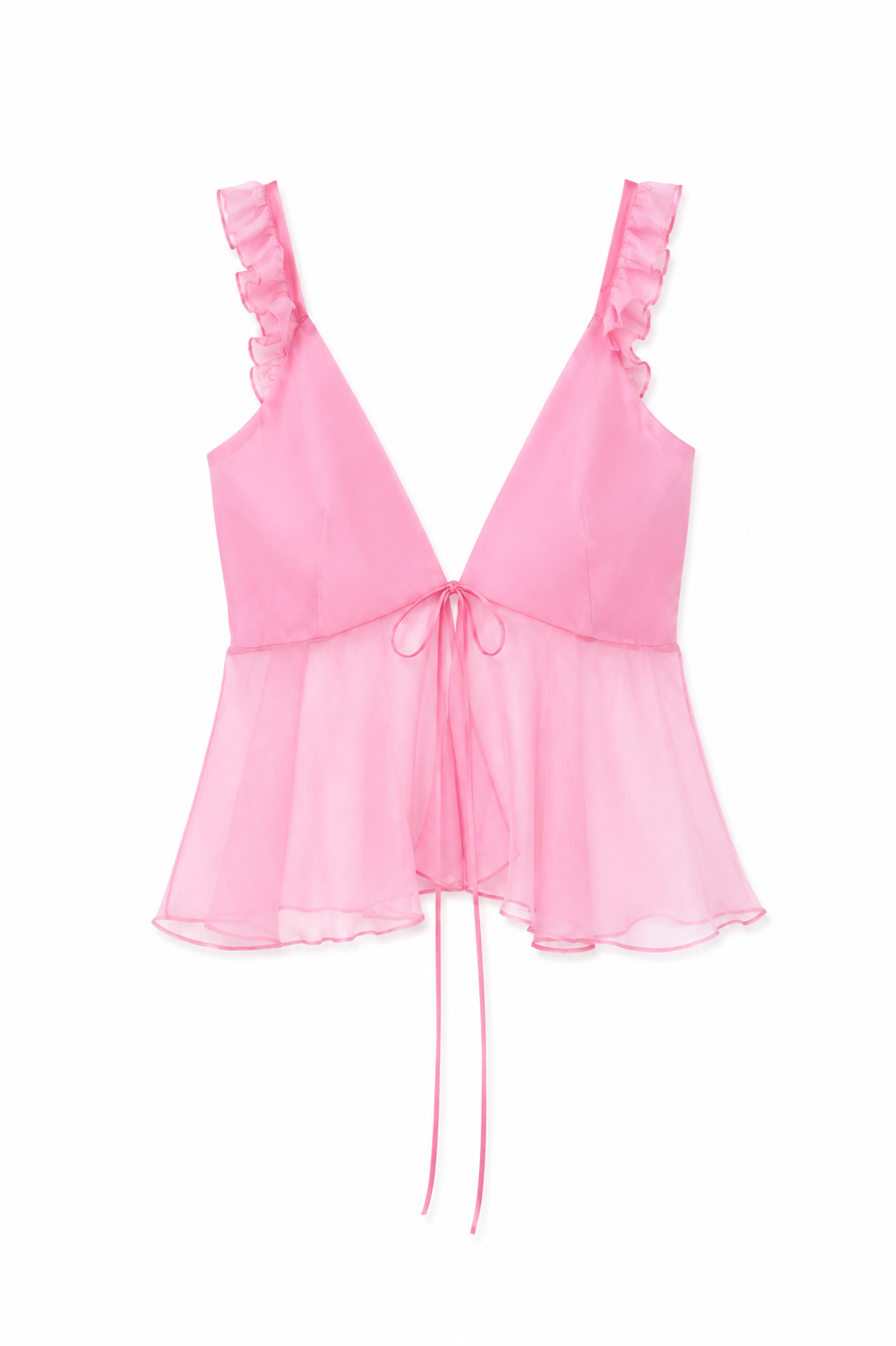 Baby Pink V-Neck Front Tie Georgette Top