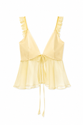 Butter Yellow V- Neck Front Tie Georgette Top
