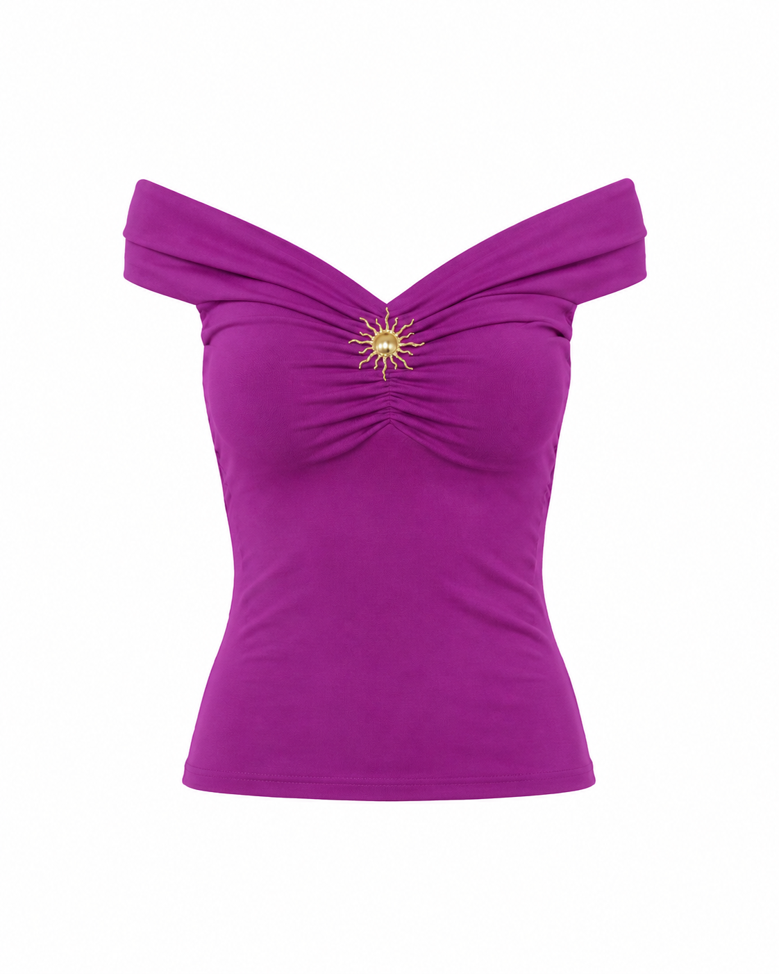 Purple Goddess Off Shoulder Top with Sun Metal Detail