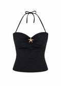 Black Mermaid Tube Top with Halter Straps Starfish Metal Detail
