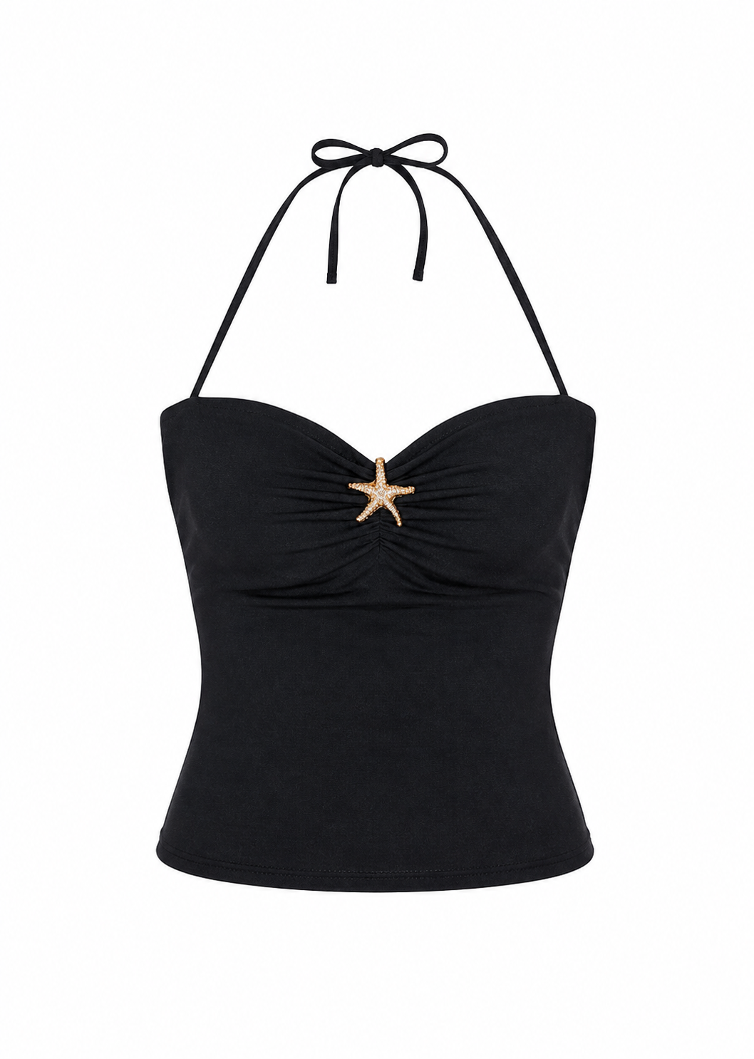 Black Mermaid Tube Top with Halter Straps Starfish Metal Detail