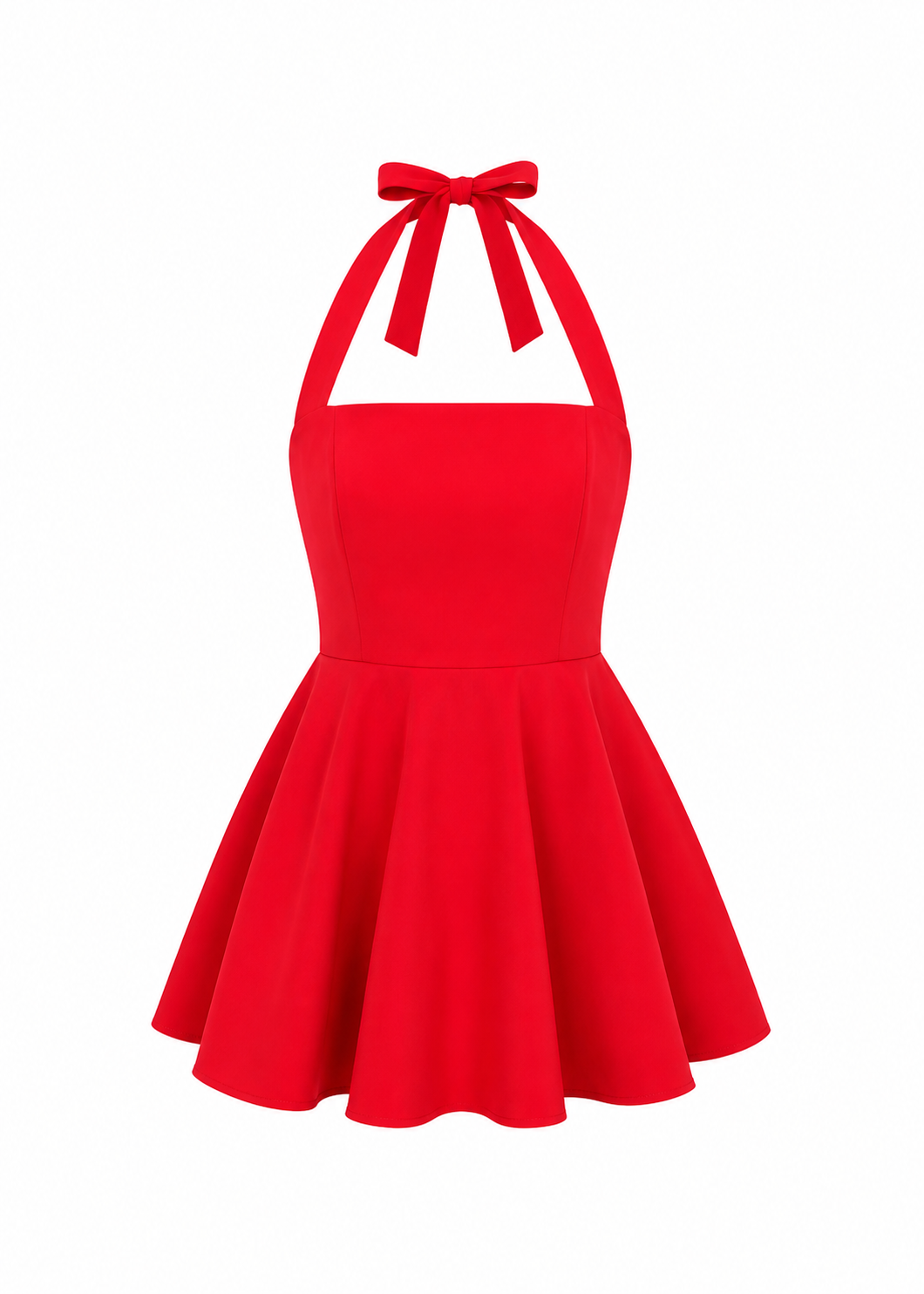Valentine Red Halter Flare Mini Dress
