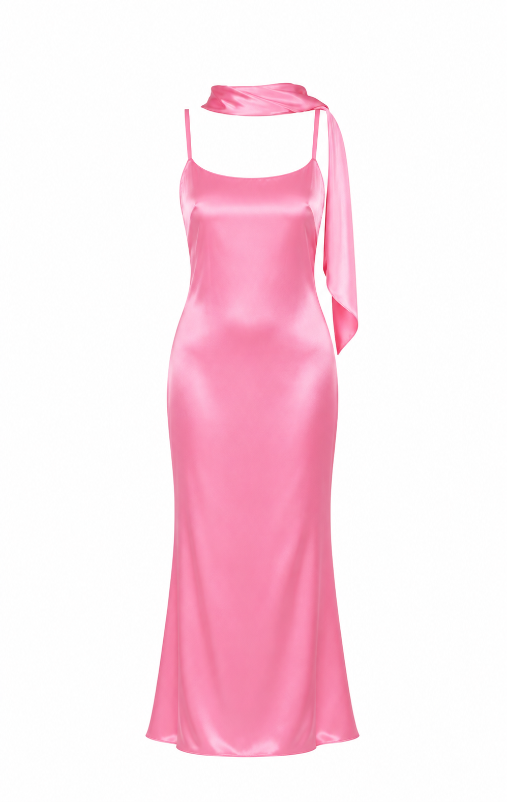 Galentine Pink Satin Dress with Scarf
