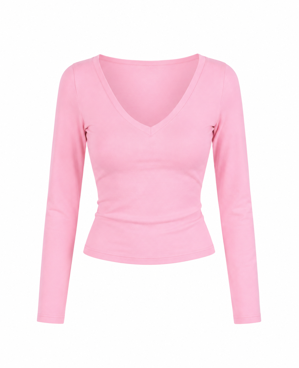 Pink V-Neck Long Sleeve Top