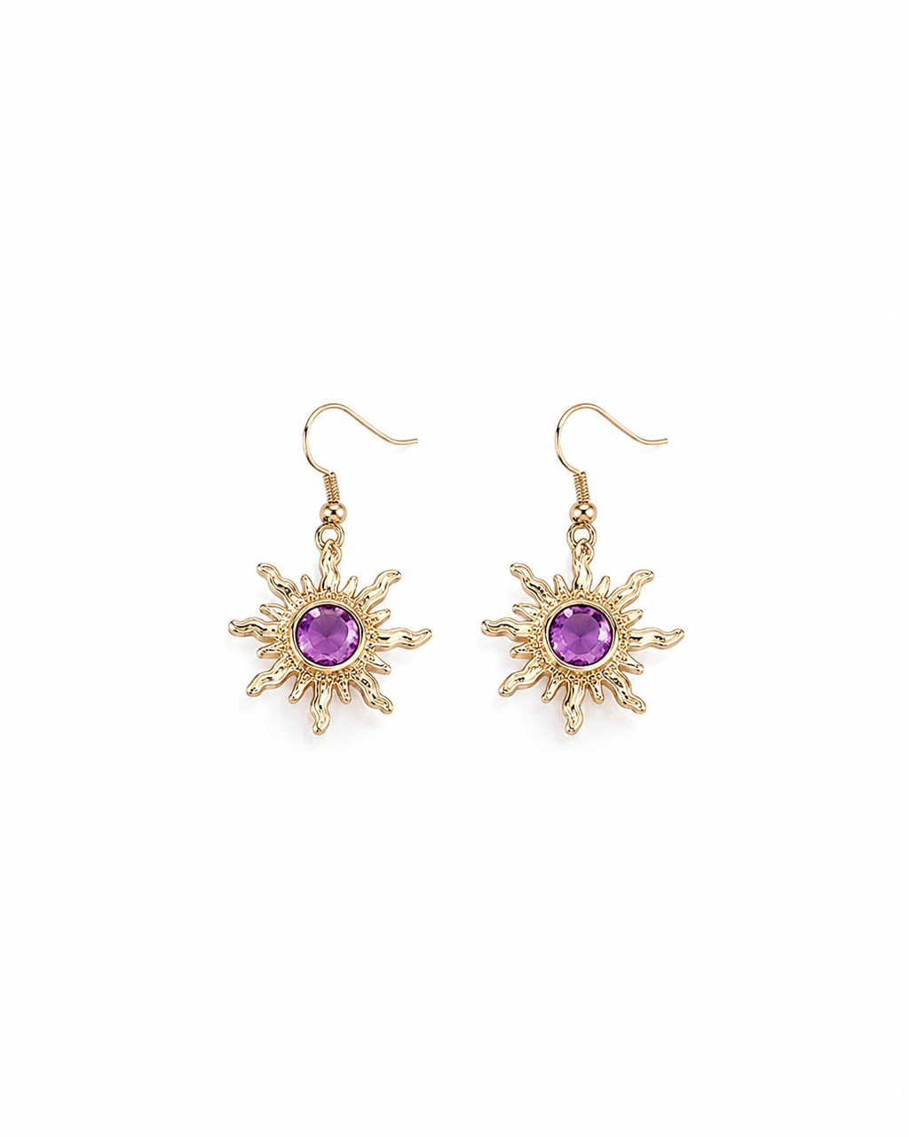 Gold Purple Stone Sun Earrings