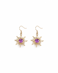Gold Purple Stone Sun Earrings