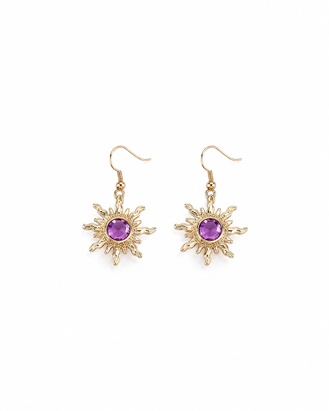 Gold Purple Stone Sun Earrings