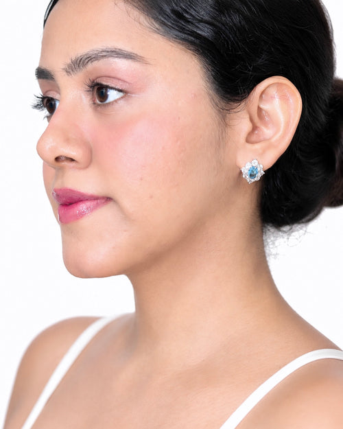 Aqua Blue Oval Stud Earrings