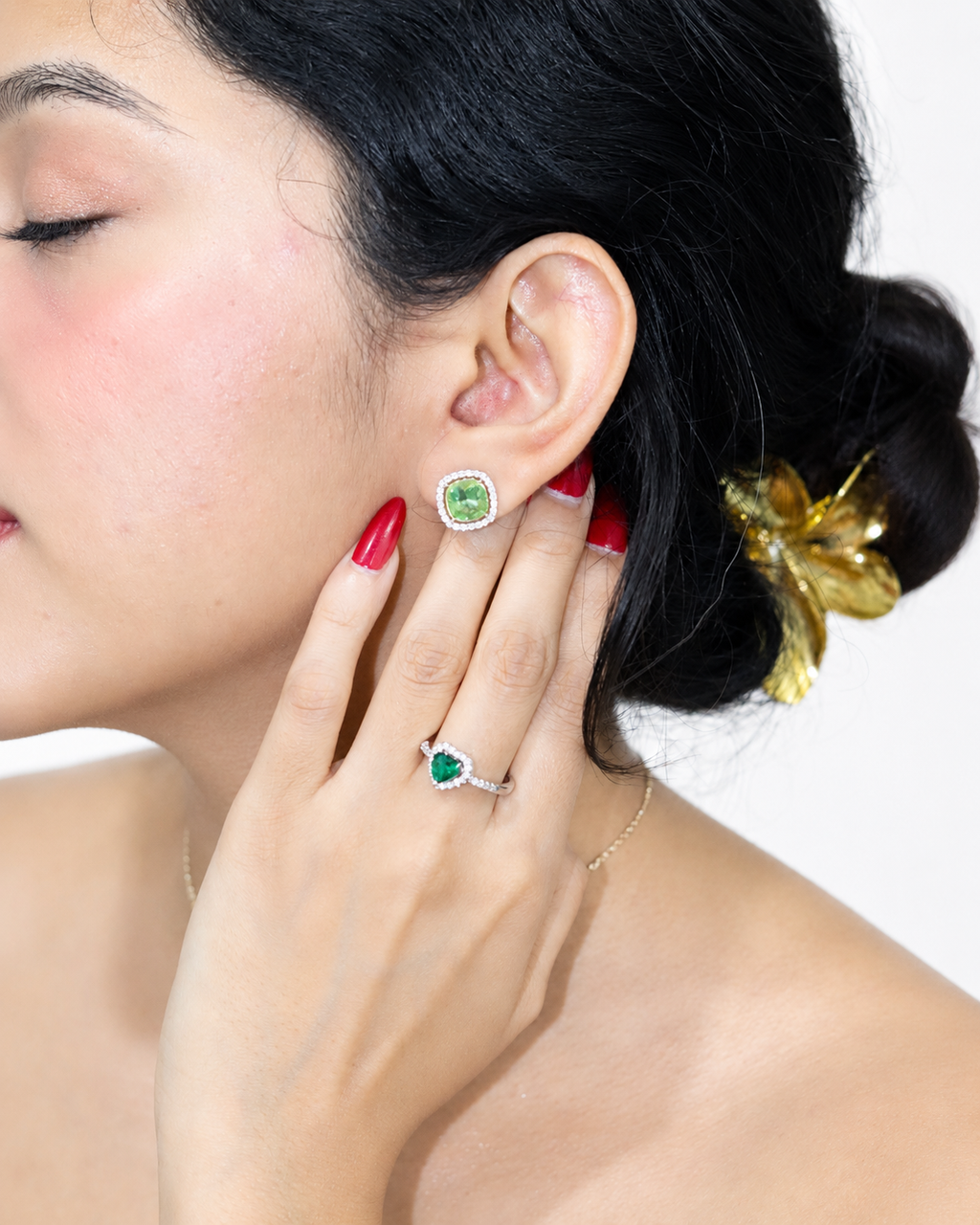 Fern Green Halo Stud Earrings