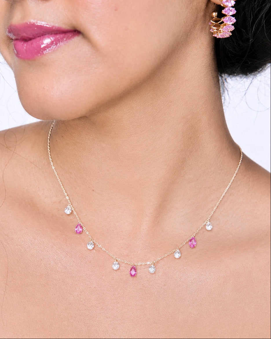 Aveline Pink & White Charm Necklace