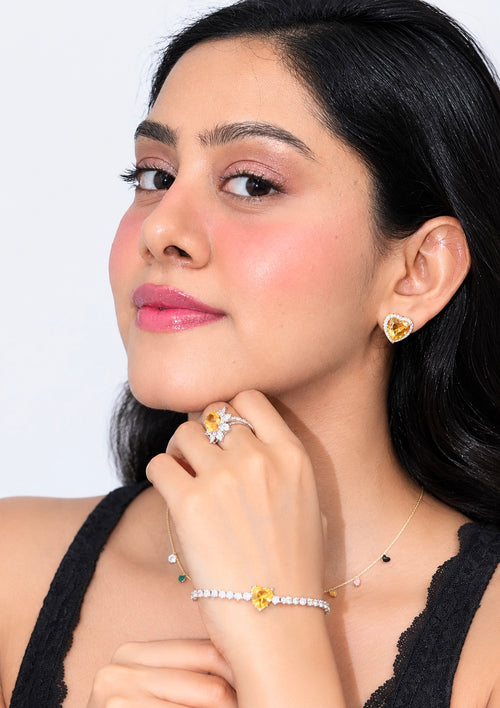 Aura Yellow Heart Stud Earrings