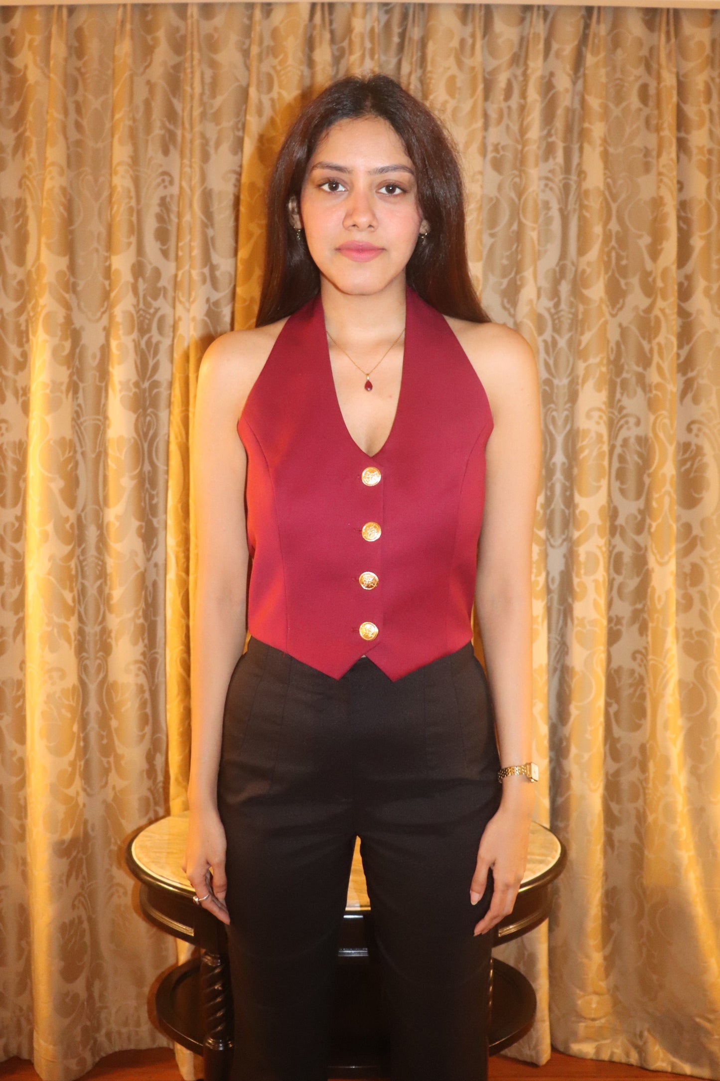 Cherry Red Halter Neck Waistcoat