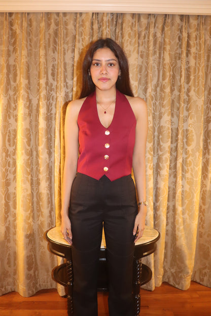 Cherry Red Halter Neck Waistcoat