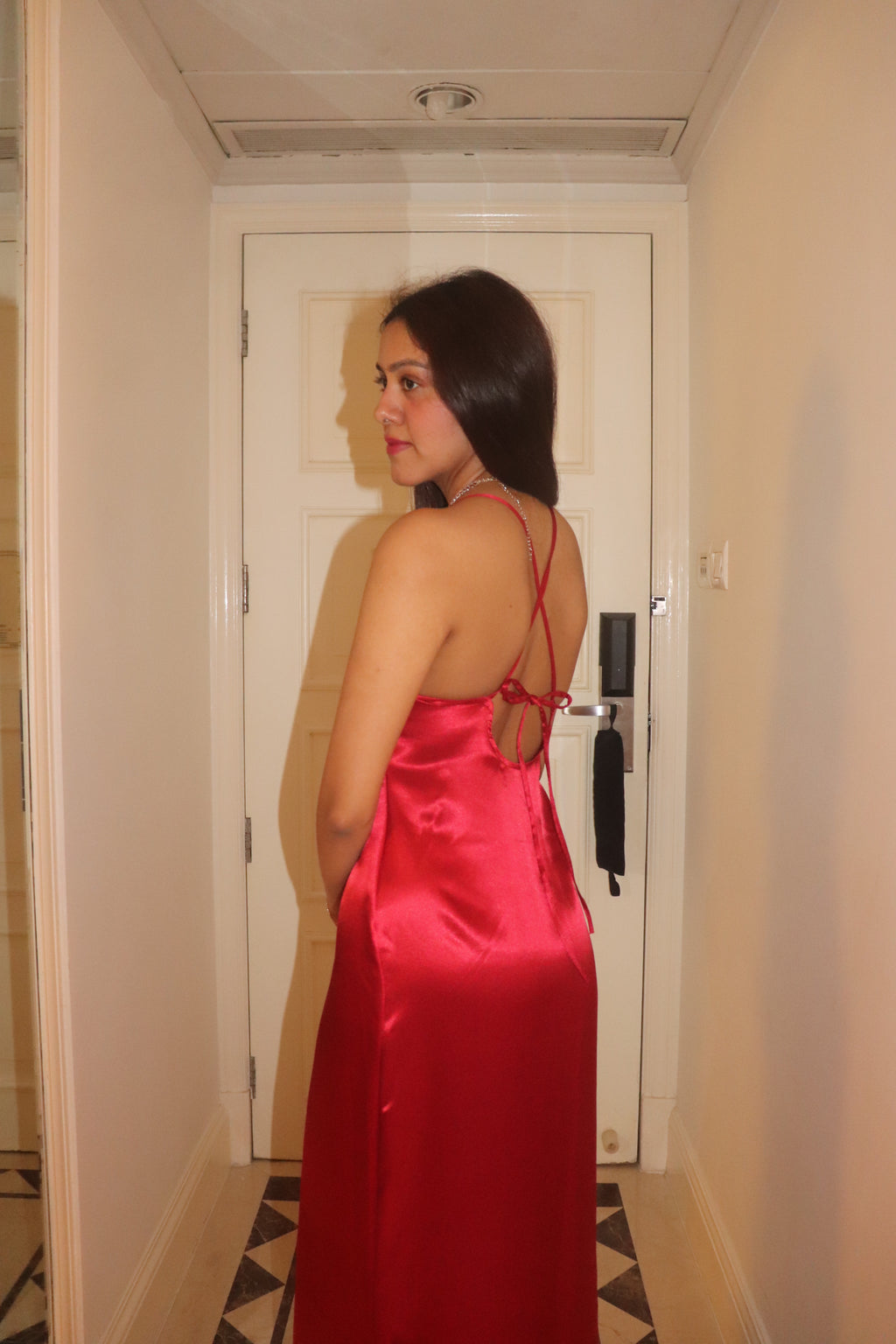 Ruby Red Satin Lace Dress