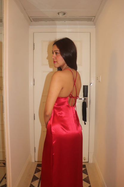 Ruby Red Satin Lace Dress