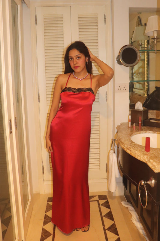 Ruby Red Satin Lace Dress