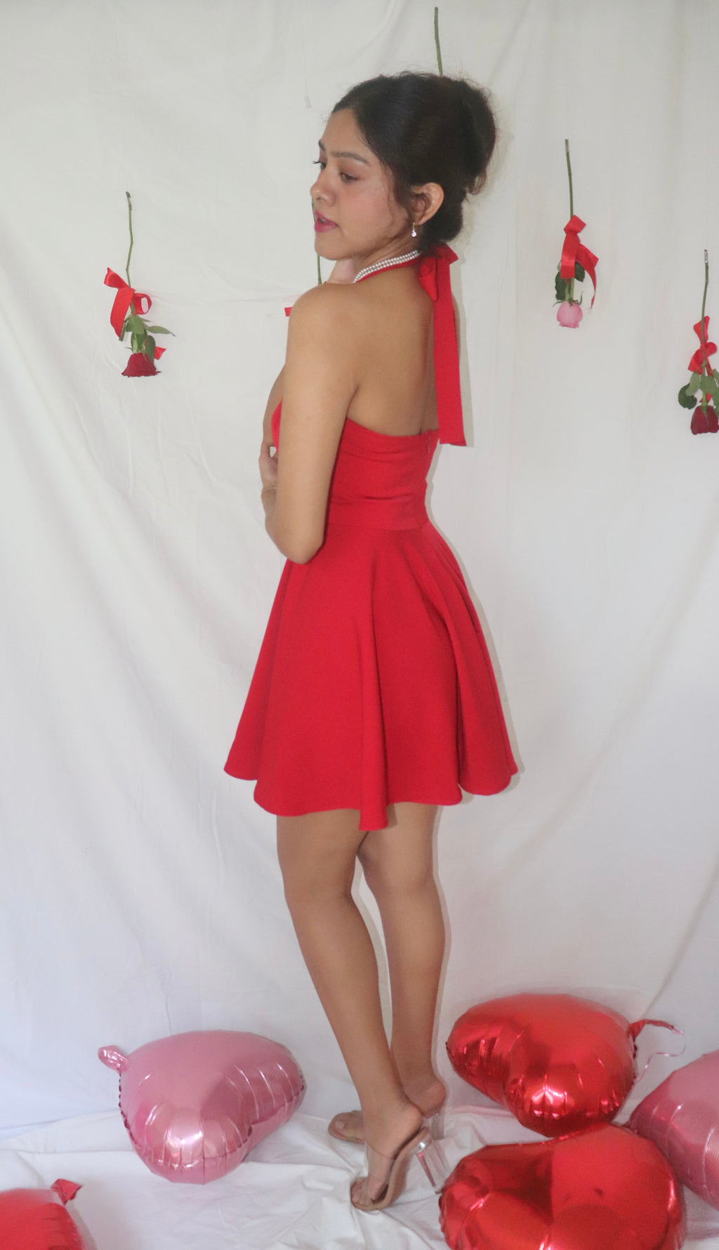 Valentine Dress - Red Halter Flare Mini Dress