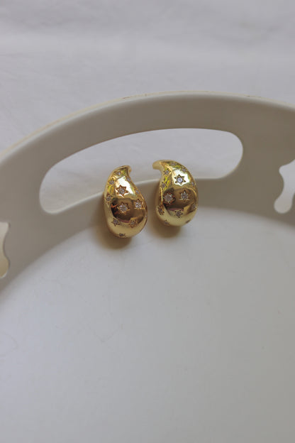 Gold Stone Studded Teardrop Earrings