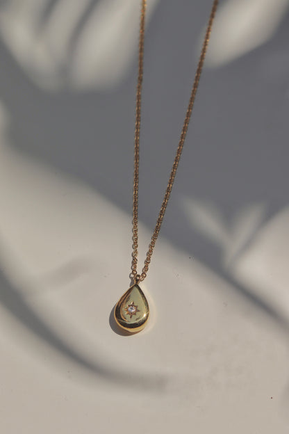 Gold Teardrop Stone Studded Necklace