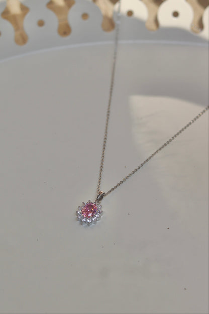 Silver Pink Stone Necklace