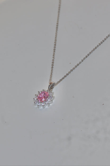 Silver Pink Stone Necklace