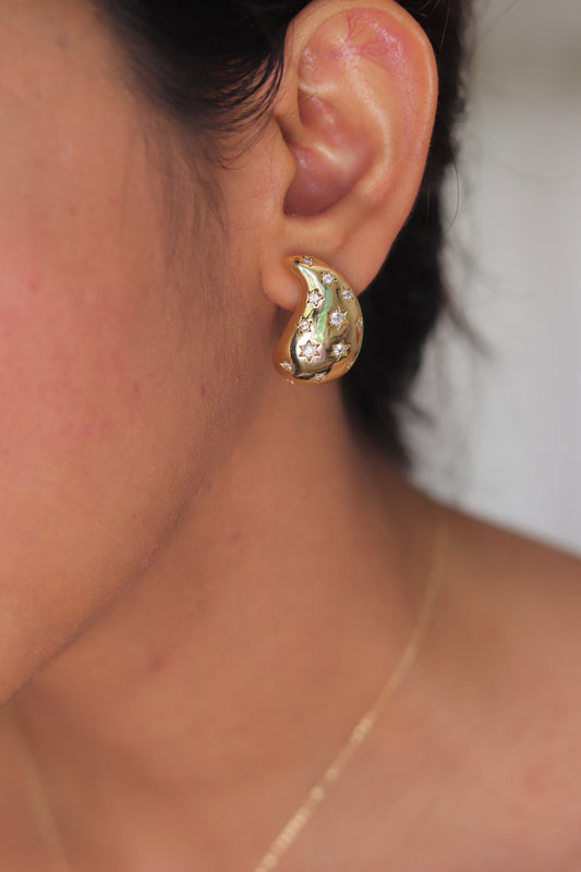 Gold Stone Studded Teardrop Earrings