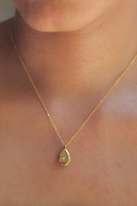Gold Teardrop Stone Studded Necklace