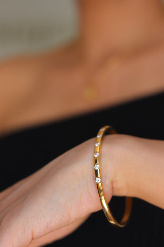 Gold Multiple Stone Studded Bangle Bracelet