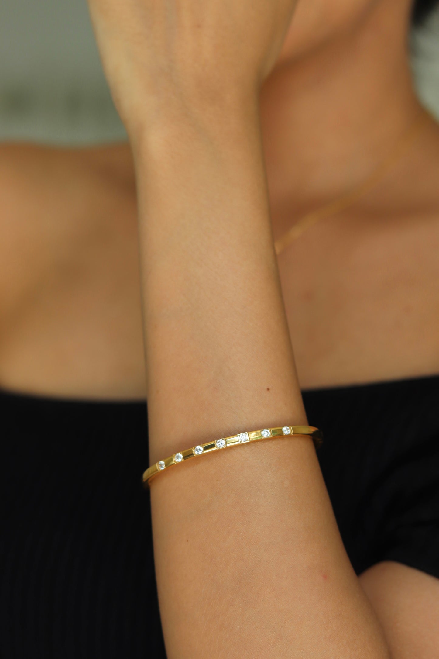 Gold Multiple Stone Studded Bangle Bracelet