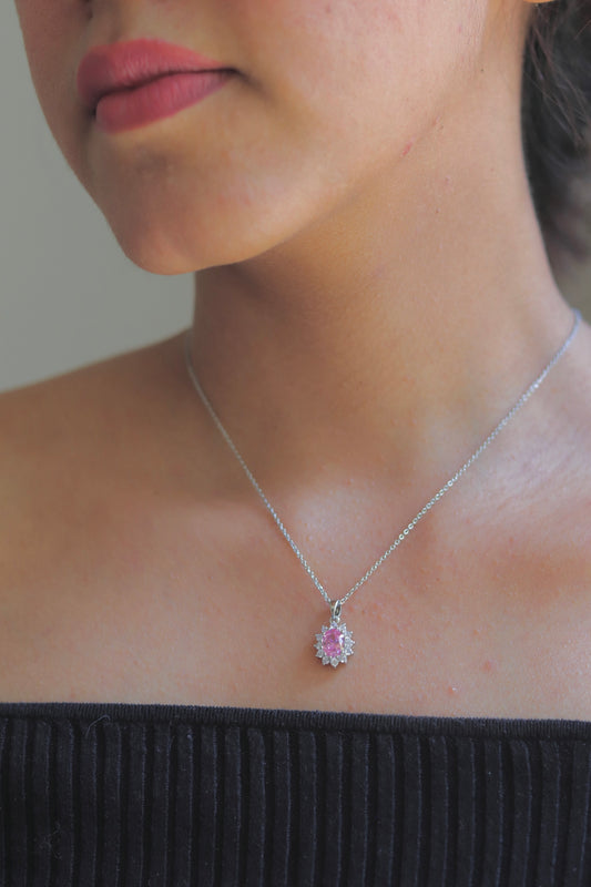 Silver Pink Stone Necklace