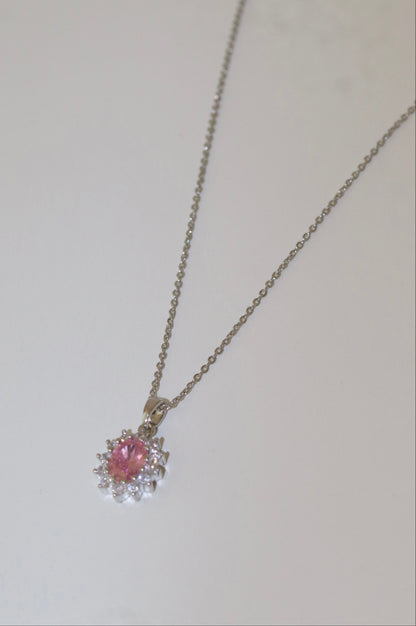 Silver Pink Stone Necklace