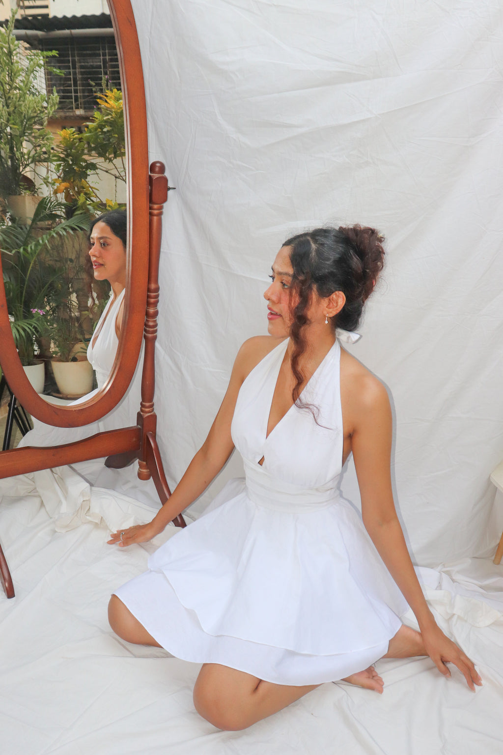 Sundress- White Halter Mini Flare Dress