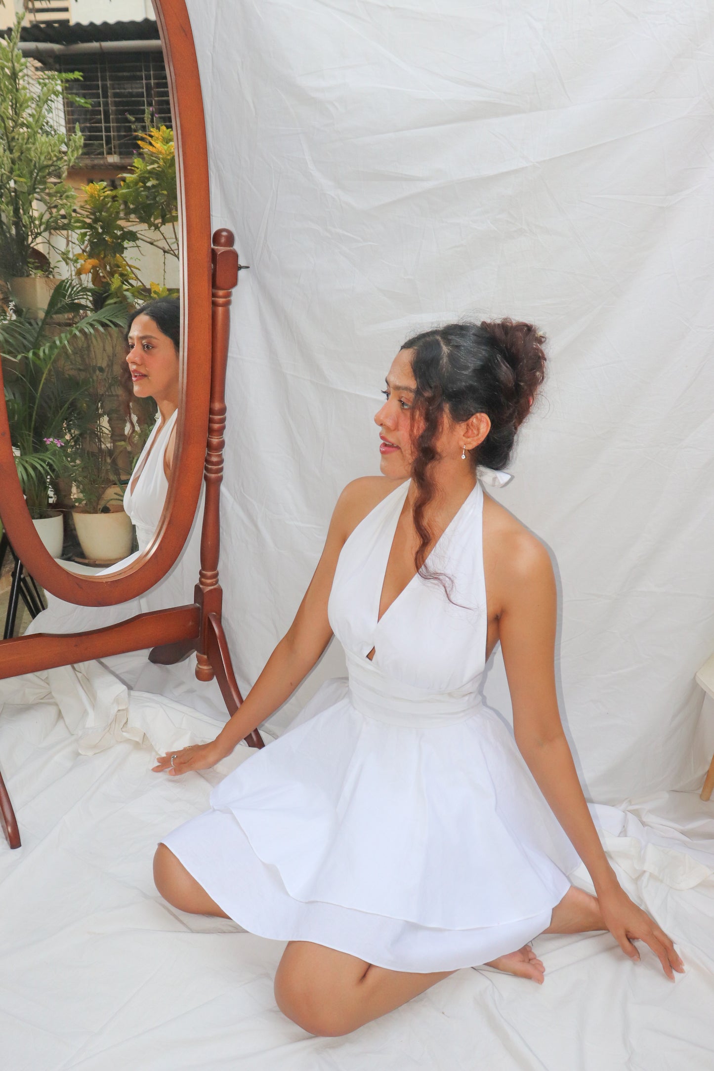 Sundress- White Halter Mini Flare Dress