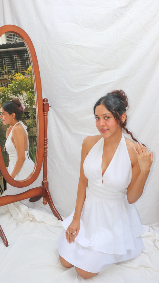 Sundress- White Halter Mini Flare Dress