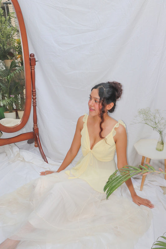 Butter Yellow Top- Yellow V- Neck Front Tie Georgette Top