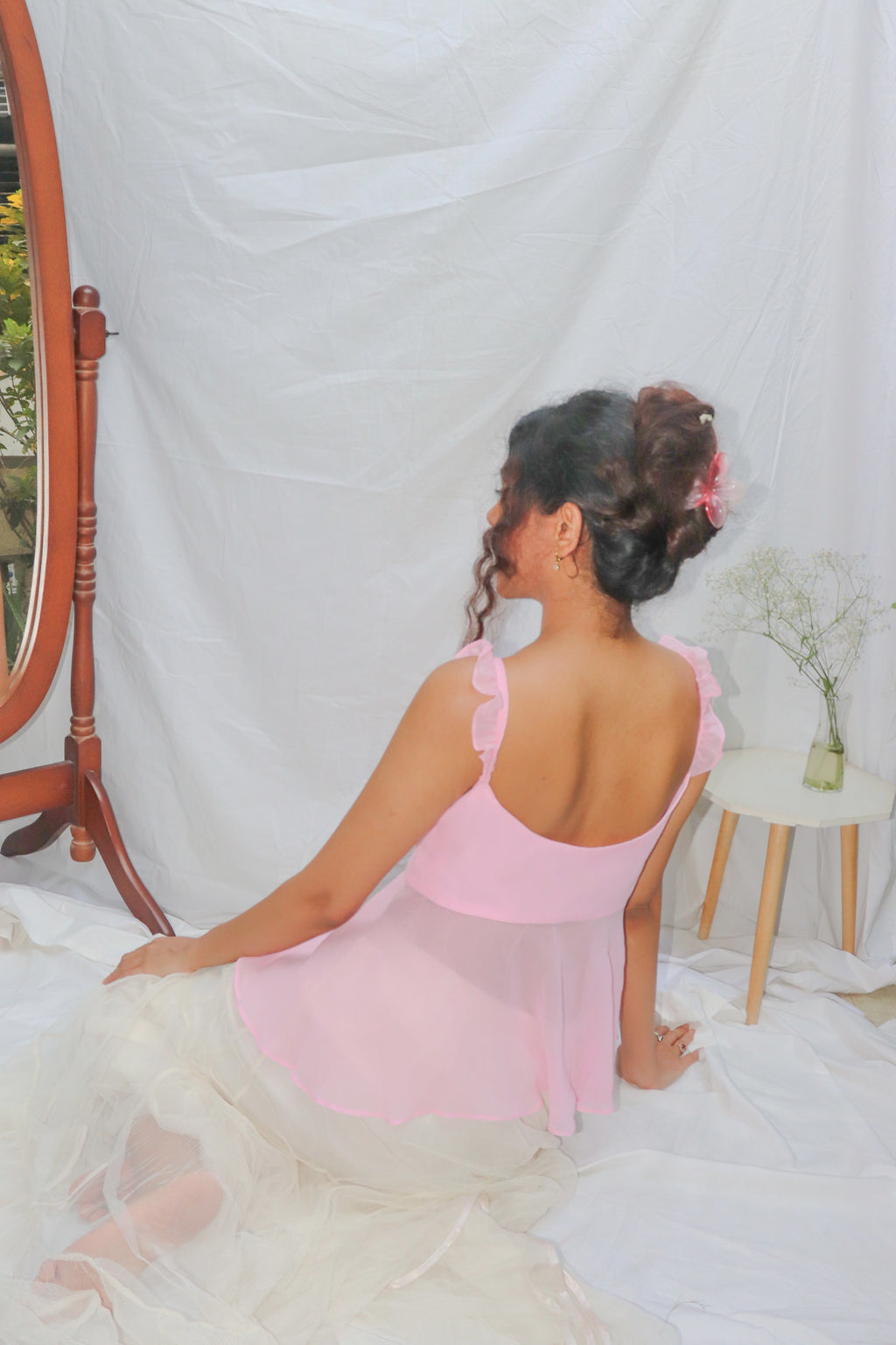 Baby Pink Top- Pink V-Neck Front Tie Georgette Top