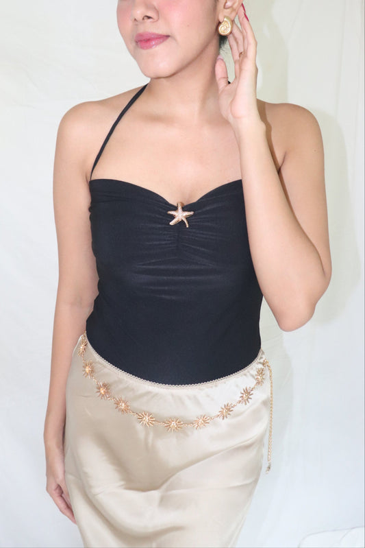 Black Mermaid Top - Tube Top with Halter Straps Starfish Metal Detail
