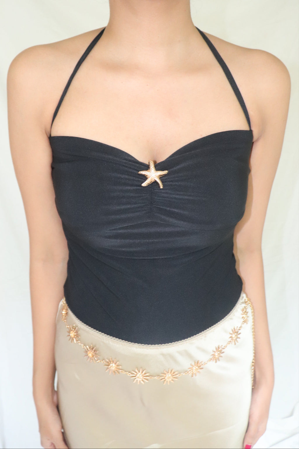 Black Mermaid Top - Tube Top with Halter Straps Starfish Metal Detail
