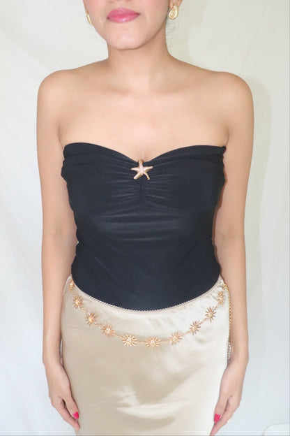 Black Mermaid Top - Tube Top with Halter Straps Starfish Metal Detail