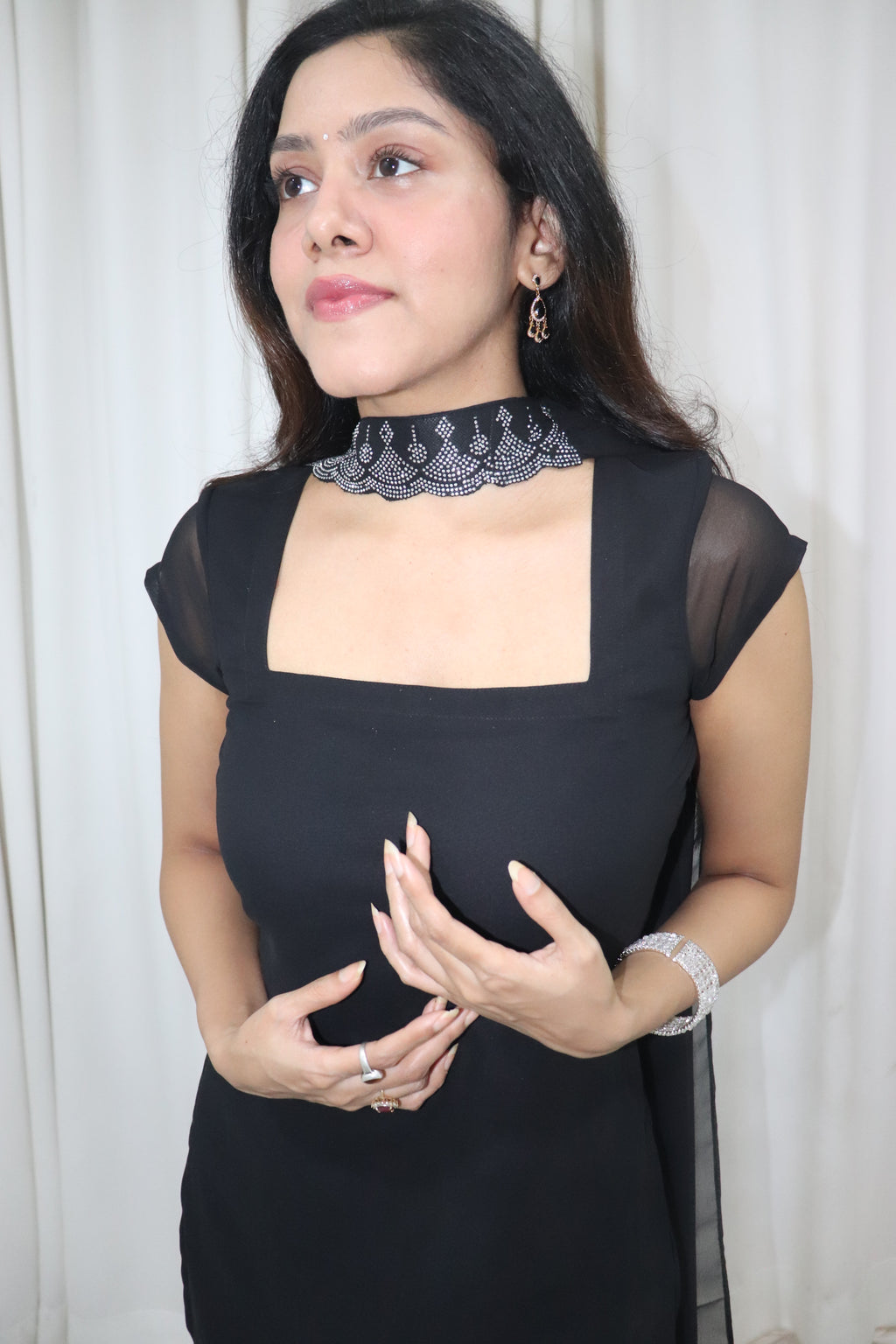 Tara Kurti Set- black kurti & pant set with embellished dupatta