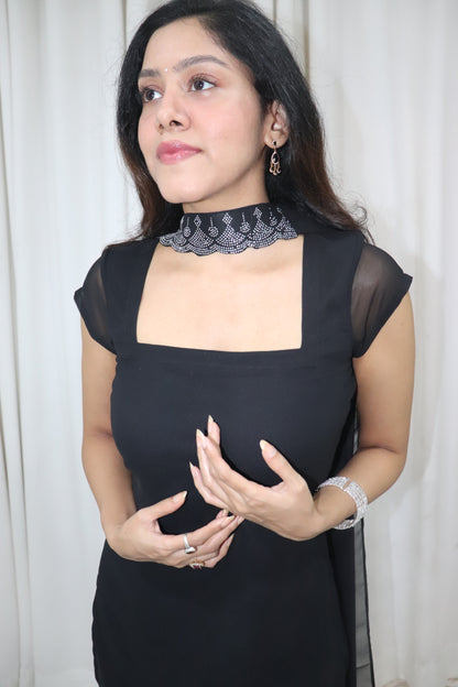 Tara Kurti Set- black kurti & pant set with embellished dupatta