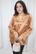 Haseena Kurti- golden short satin kurti with bow embroidery