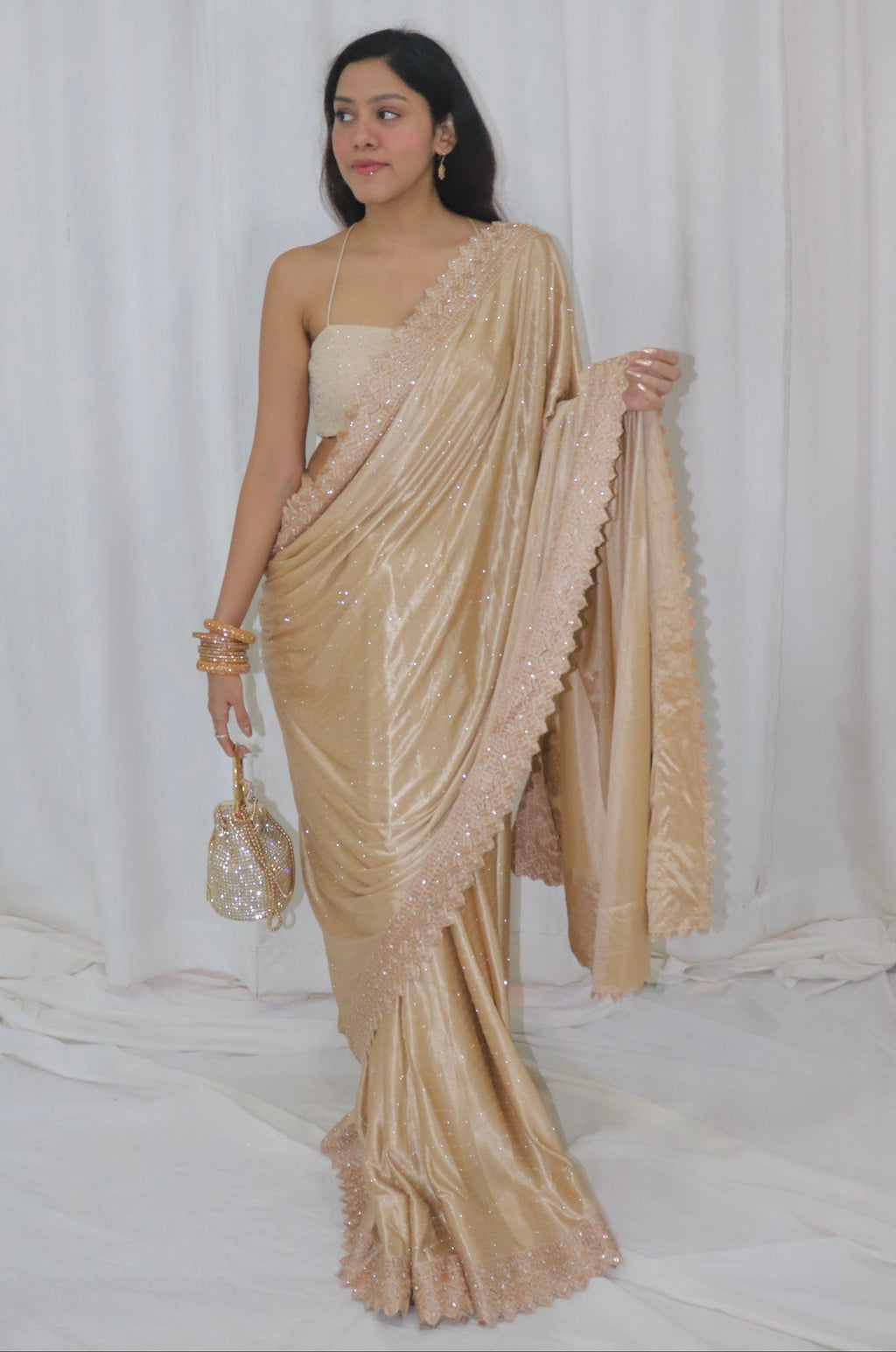 Diya Saree- gold shimmer saree with embellished blouse