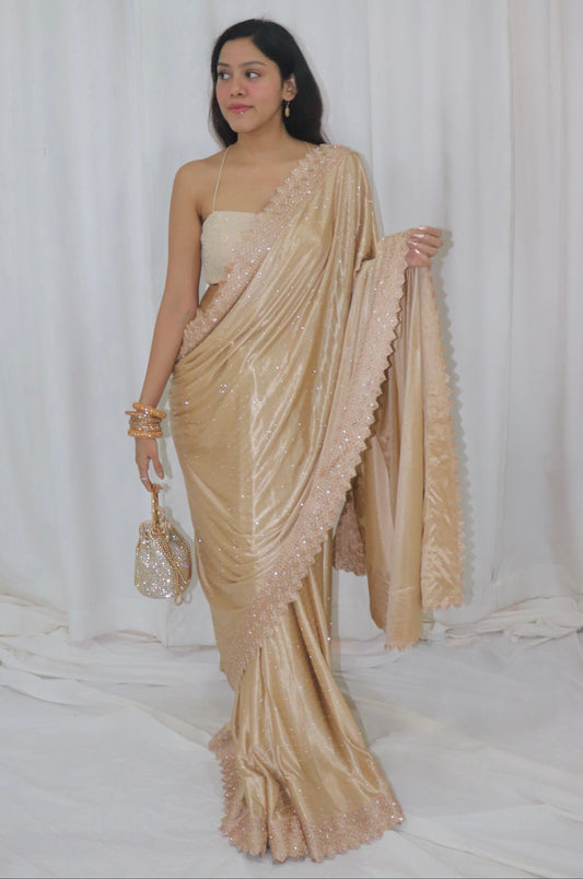 Diya Saree- gold shimmer saree with embellished blouse