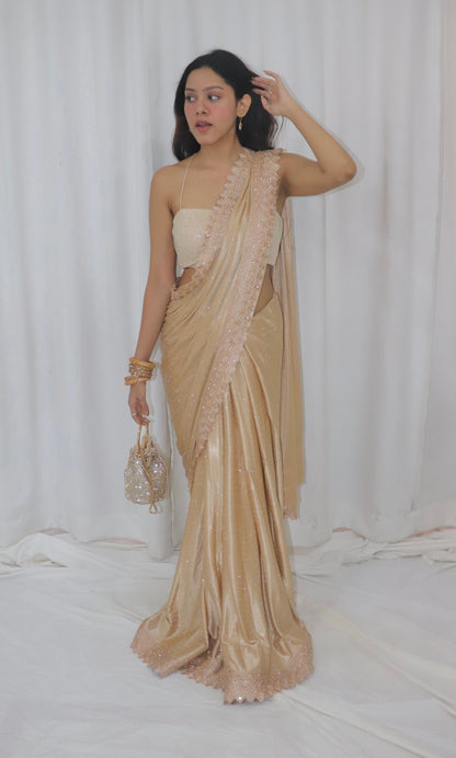 Diya Saree- gold shimmer saree with embellished blouse