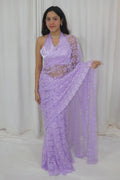 Bahaar Saree- lavender lace net saree with satin halter blouse