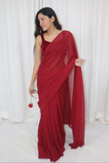 Gulab Saree- maroon georgette saree with velvet sleeveless blouse